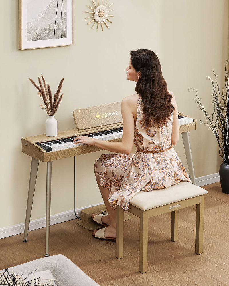 Donner Banco para piano Donner color madera clara con cojín de ante de alta densidad