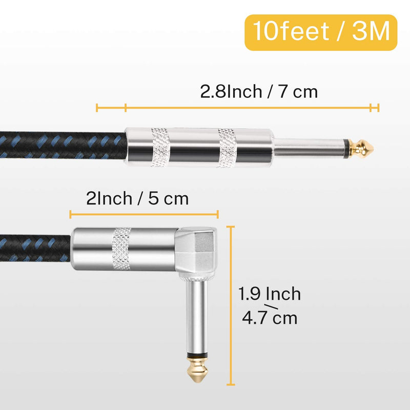 Donner Guitar Cable 10 ft, Premium Electric Instrument Bass Cable AMP Cord 1/4 Right Angle to Straight Black Blue - Donner music- UK