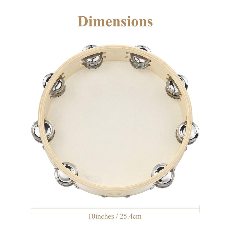Eastar Tambourine 10" Double Rows Jingle Tambourine for Adults Kids Wooden Tambourine Instruments for Clap Drum - Donner music- UK