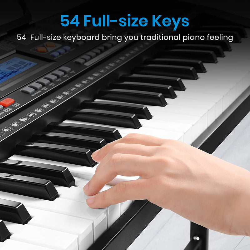 Moukey 54-Key Keyboard Piano Kit, Electronic Keyboard for Beginners with Portable Music Keyboard Stand, Microphone, Piano Stand, Piano Stool, Headphones, Note Stickers, Power Supply, MEK-54A - Donner music- UK