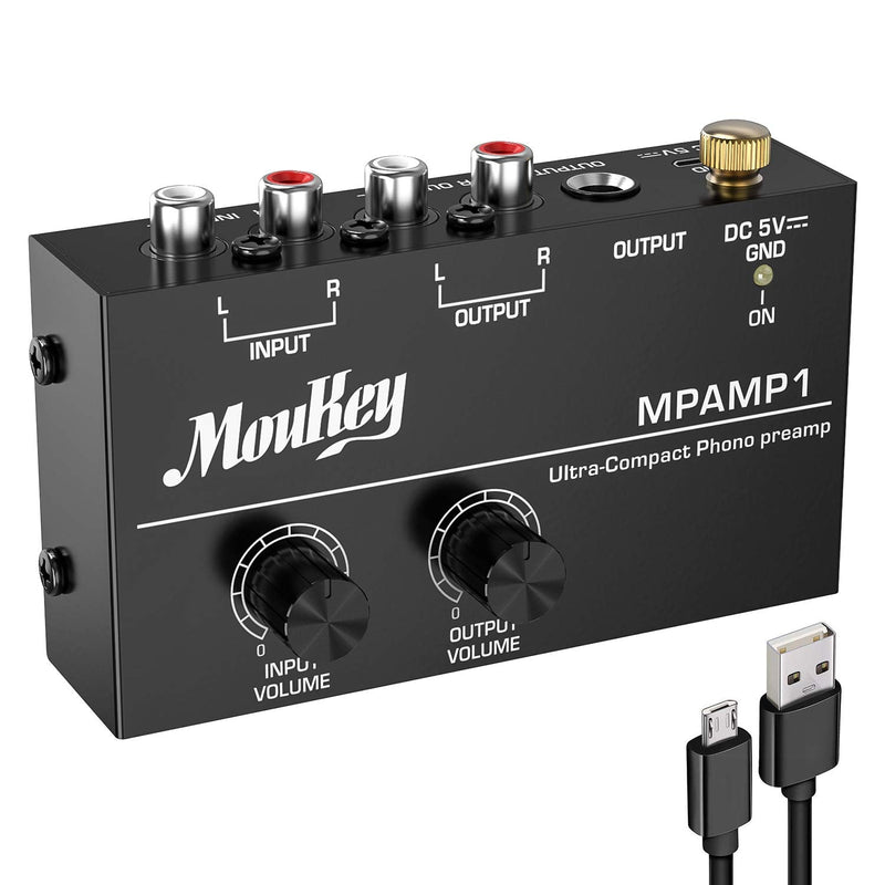 Moukey Stereo Mini Phono Turntable Preamp Preamplifier with DC 5V ,RCA Input, RCA Output & Low Noise,Independent Knob Control Operation-MPAMP1 - Donner music- UK