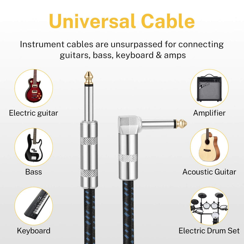 Donner Guitar Cable 10 ft, Premium Electric Instrument Bass Cable AMP Cord 1/4 Right Angle to Straight Black Blue - Donner music- UK