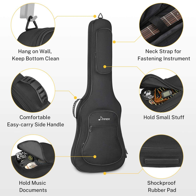 Donner 39 Inch Electric Guitar Gig Bag 12 mm/0.5inch Thickness Backpack Soft Solid Guitar Case with Adjustable Straps, Water-Resistant Nonwovens Interior Thicken Sponge Pad Two Pockets, Black - Donner music- UK