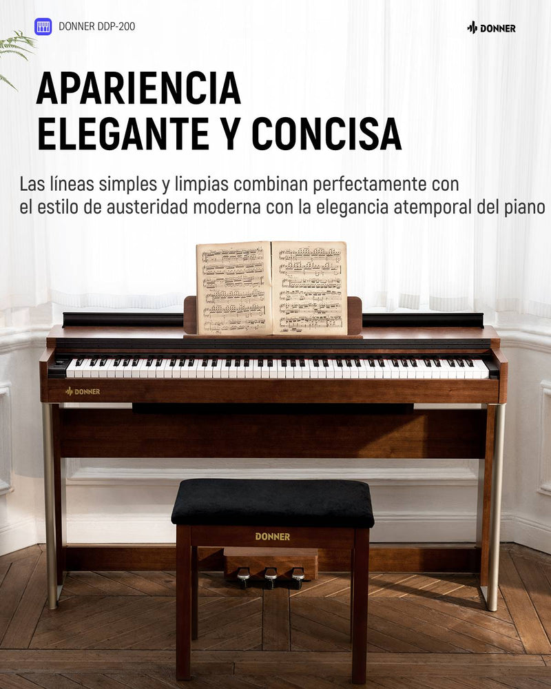 Donner DDP-200 Piano digital vertical Profesional 88 teclas ponderadas, dinámico, acción de martillo gradual